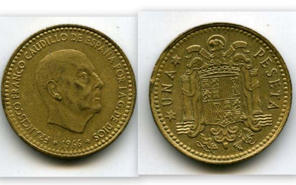 Монета 1 песета 1969г Испания