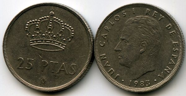 Монета 25 песет 1983г Испания