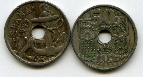 Монета 50 сентимос 1956г Испания