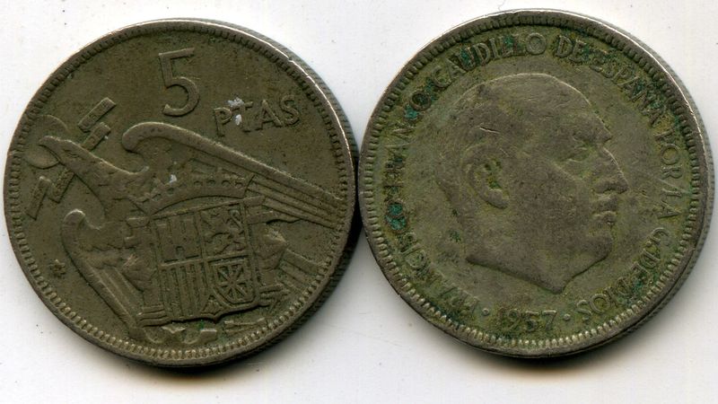 Монета 5 песет 1959г Испания