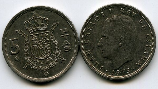 Монета 5 песет 1976г Испания