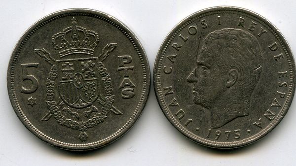 Монета 5 песет 1977г Испания