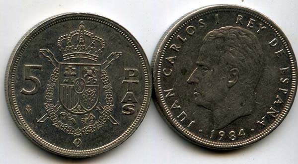 Монета 5 песет 1984г Испания