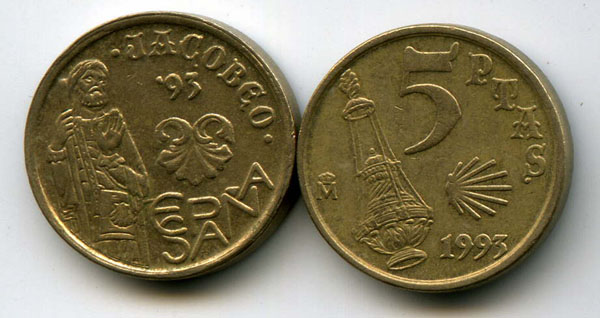 Монета 5 песет 1993г Испания