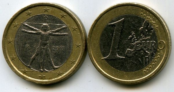 Монета 1 евро 2007г Италия