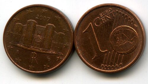 Монета 1 евроцент 2007г Италия