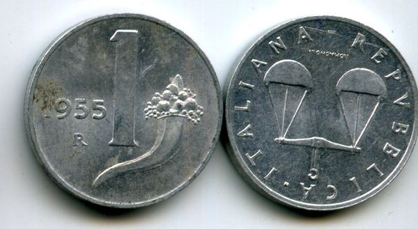 Монета 1 лира 1955г Италия