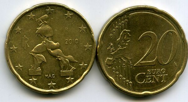 Монета 20 евроцента 2010г Италия