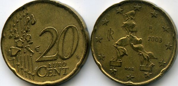 Монета 20 евроцента 2003г Италия