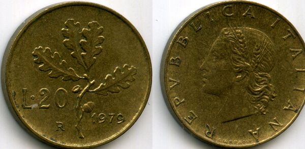 Монета 20 лир 1979г Италия