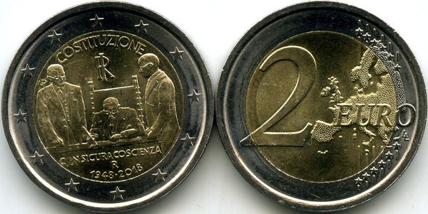 Монета 2 евро 2018г конституция Италия