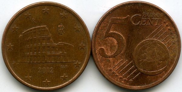 Монета 5 евроцента 2012г Италия