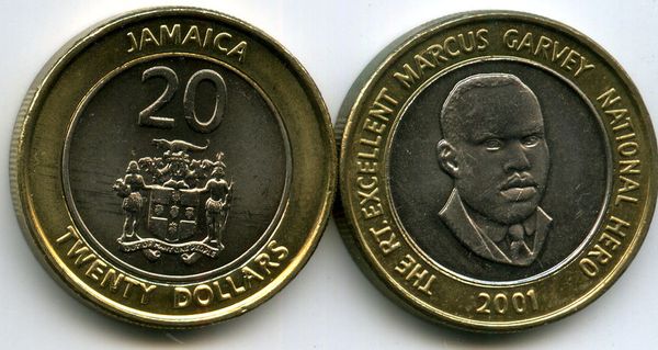 Монета 20 долларов 2001г сост Ямайка