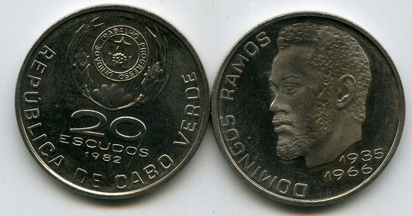 Монета 20 эскудо 1982г Кабо-Верде