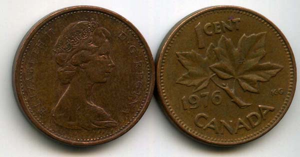 Монета 1 цент 1976г Канада