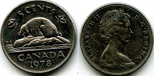 Монета 5 центов 1978г Канада