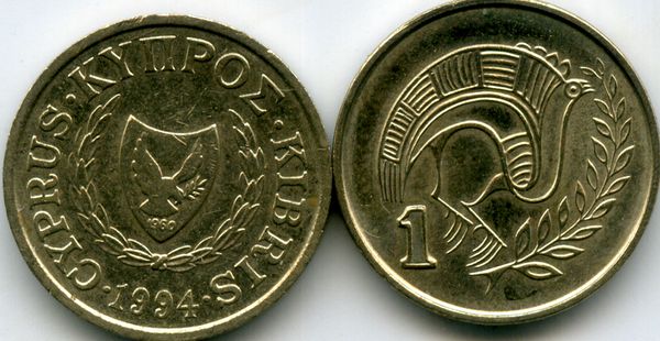 Монета 1 цент 1994г Кипр