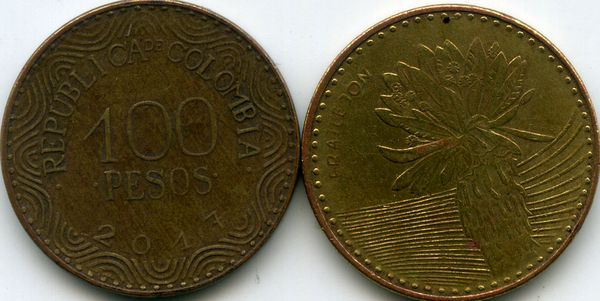 Монета 100 песо 2017г сост Колумбия