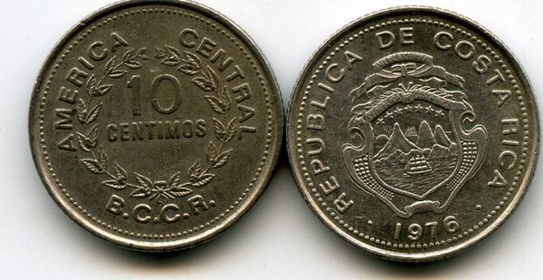 Монета 10 сентимос 1976г Коста-Рика
