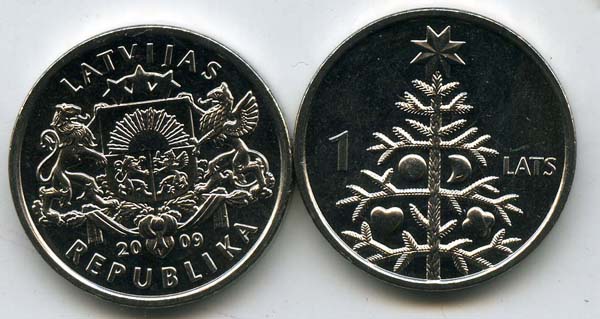 Монета 1 лат 2009г ель Латвия