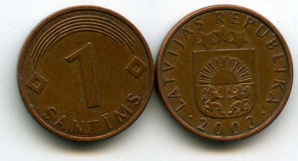 Монета 1 сентим 2003г Латвия