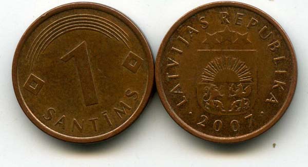 Монета 1 сентим 2007г Латвия