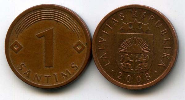 Монета 1 сентим 2008г Латвия