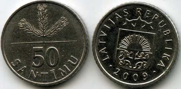 Монета 50 сентим 2009г бу Латвия