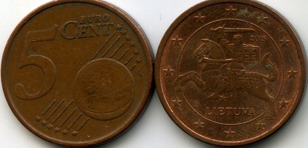 Монета 5 евроцент 2015г Латвия