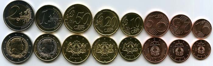 Набор монет 1-2 евро 2014г Латвия