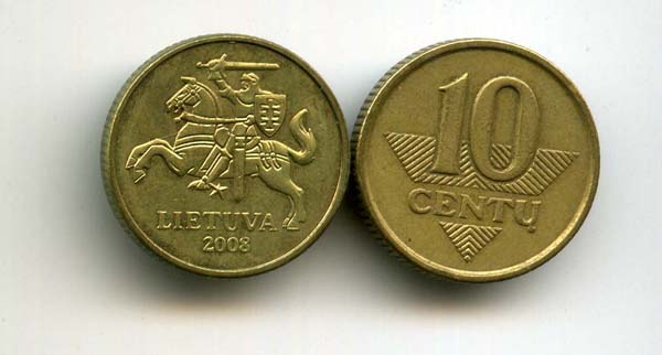 Монета 10 сенти 2008г Литва