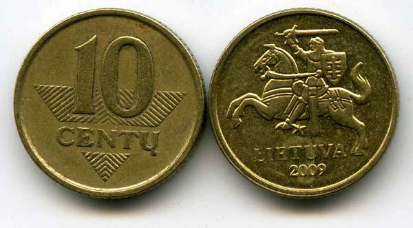 Монета 10 сенти 2009г Литва