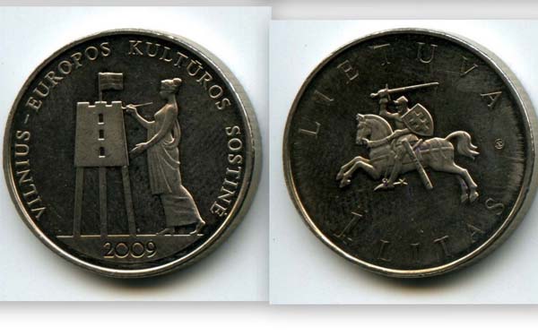 Монета 1 лит 2009г Вильнюс Литва