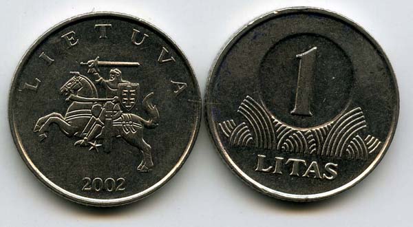 Монета 1 лит 2002г Литва
