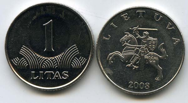 Монета 1 лит 2008г Литва