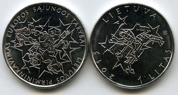 Монета 1 лит 2013г евросоюз Литва