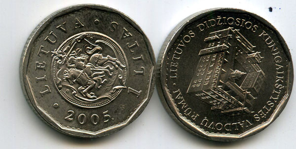 Монета 1 лит 2005г замок Литва