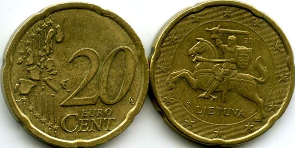 Монета 20 евроцент 2015г Литва