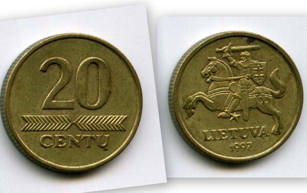 Монета 20 сенти 1997г Литва