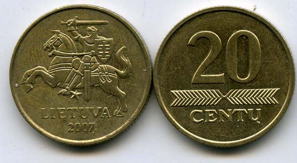 Монета 20 сенти 2007г Литва