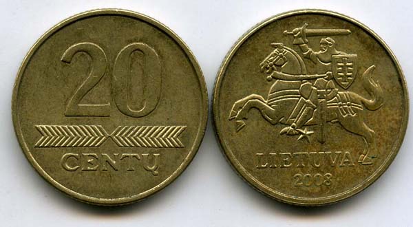 Монета 20 сенти 2008г Литва