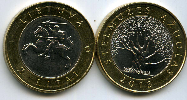 Монета 2 лита 2013г стельмужский дуб Литва