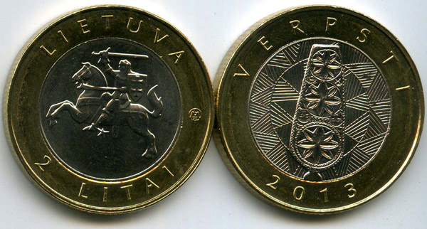 Монета 2 лита 2013г прялка Литва