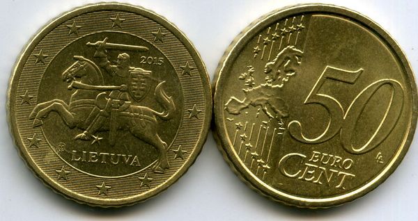 Монета 50 евроцент 2015г Литва