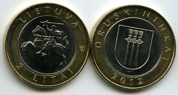 Монета 2 лита 2012г Друскининкай Литва