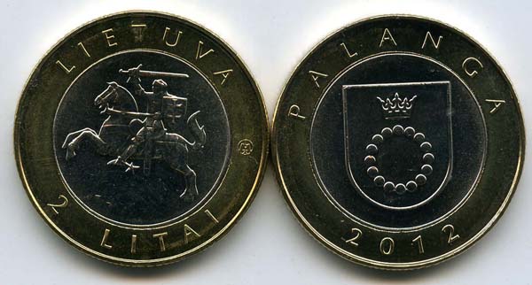 Монета 2 лита 2012г Паланга Литва