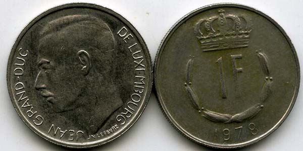 Монета 1 франк 1978г Люксембург