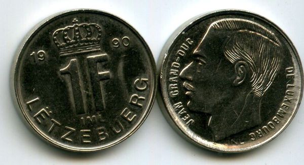 Монета 1 франк 1990г Люксембург