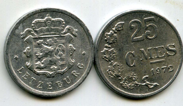 Монета 25 сентимес 1972г Люксембург