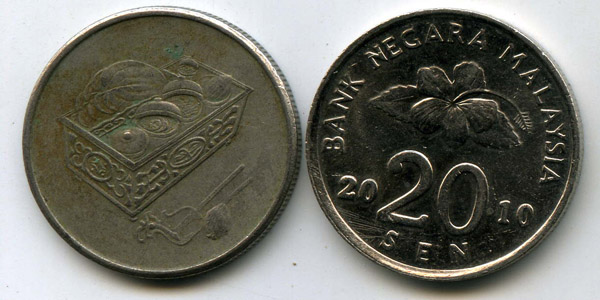 Монета 20 сен 2010г Малазия
